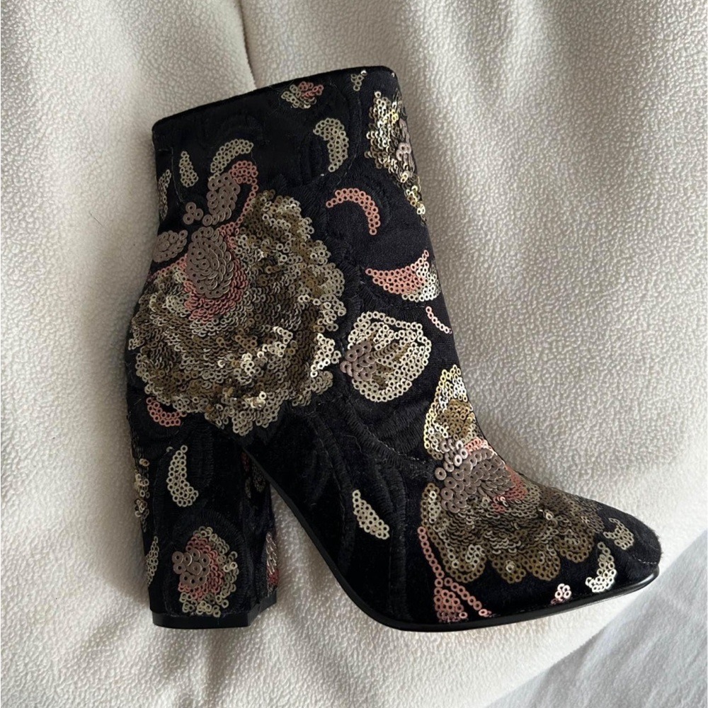 Aldo Black and Gold Sequin Ankle Boots